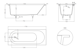 Ванна из искусственного камня Salini Ornella S-Stone 102323M 170x70см белый матовый